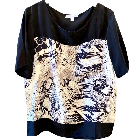 Hayden Tops - Hayden black and snakeskin print 100% silk blouse